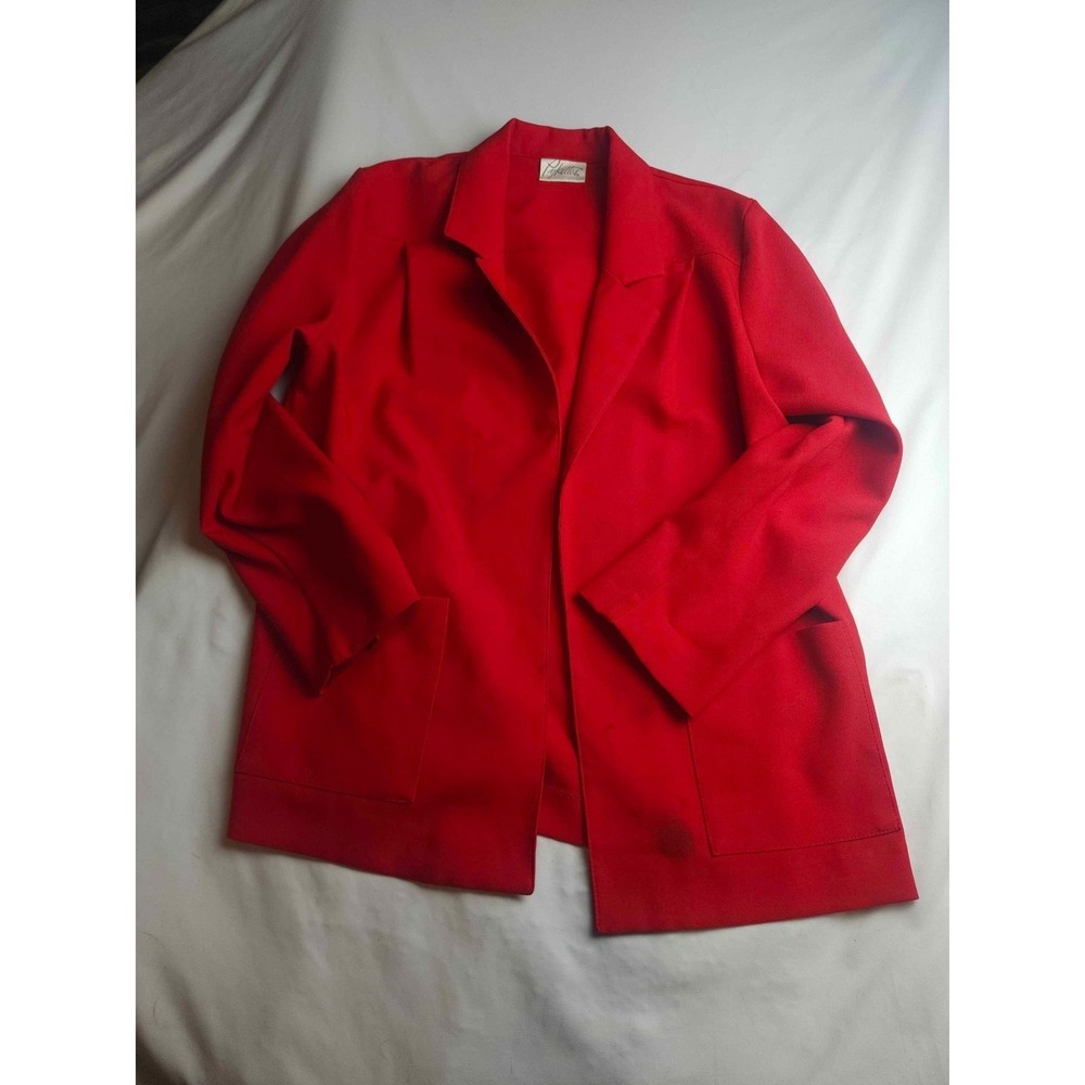 Pykettes Blazer Jacket Women Red Open Front Long Sleeve Casual Pockets  - Medium